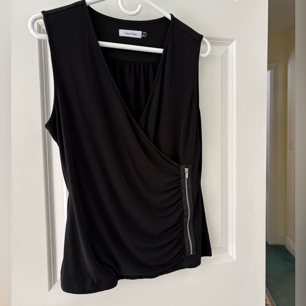 Calvin Klein Black Sleeveless Top With Zipper Accent
